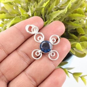 Collier pendentif croix spirale en topaze bleue de Londres, taille ronde, en argent 925, bijoux fins, cadeau de Saint-Valentin pour elle - Product Image 3