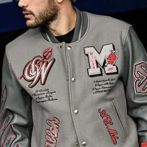 Veste universitaire Letterman, manches en cuir, corps en laine mélangée, bordure en tricot côtelé, vêtement d'extérieur décontracté, usine OEM ODM - Product Image 1