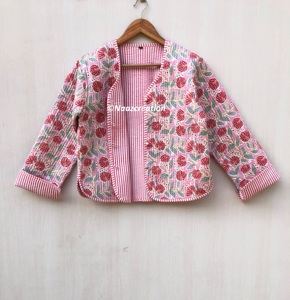 Chaquetas acolchadas florales naranjas, chaqueta de algodón con estampado floral estilo bohemio para otoño e invierno, abrigo estilo streetwear, chaqueta acolchada reversible estilo boho. - Product Image 1