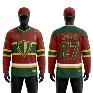 Maillot de hockey sur glace pour hommes, 220 GSM, maille polyester athlétique, rouge, gris, blanc, panneau rayé, nom et numéro personnalisés, sublimation - Product Image 4