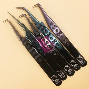 Nouvelles pinces à cils noires pour extensions de cils, pinces à cils en vison en forme de cœur, offre de logo personnalisé, pinces en acier inoxydable Hello Kitty - Product Image 5
