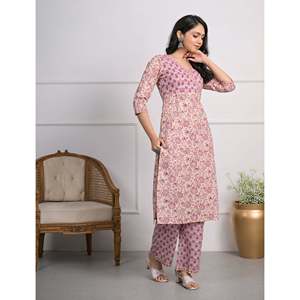 Purple Hand-Drawn Cotton <b>Block</b> <b>Printed</b> Salwar Kameez Pant Set of 2 - Product Image 4