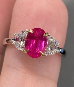 Brillante fresa rojo calentado Gia Cert Ruby D Vvs Natural 925 plata esterlina 14K chapado en oro anillo de dos tonos - Product Image 3