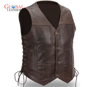 <b>Men's</b> Dark Brown Racing <b>Leather</b> <b>Vest</b> Best Quality Canvas Hot Selling New Design OEM Zipper Waterproof Breathable for Spring - Product Image 1