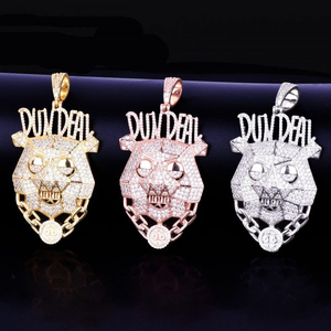 Colgante de diseño de cabeza de león animal Hip Hop de plata de ley S925 personalizado totalmente tachonado con diamantes cultivados en laboratorio de corte redondo - Product Image 4