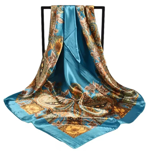 Bufandas de diseñador 100% seda auténtica, impresión de logotipo gráfico personalizado en bandana cuadrada de satén, bufandas personalizadas para eventos - Product Image 1