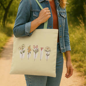 Floral Art Canvas Tote <b>Bag</b> Durable Reusable Eco-Friendly Medium Size <b>Long</b> Handle for Daily Food Advertising Gift Usage - Product Image 2