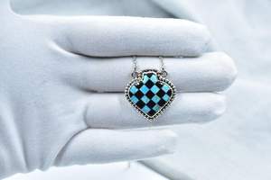 สร้อยคอเงินแท้สีเทอร์ควอยซ์และโอนิกซ์สีดำสายโซ่ปรับได้ทำด้วยมือ - Product Image 3