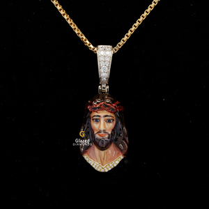 Colgante de hip hop de Jesús, busto completo en diamantes de moissanita de corte brillante redondo con oro sólido de 10kt - Product Image 1