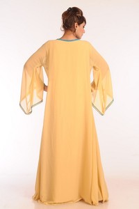 ผ้าจอร์เจียสีเบจปักลายเย็บแบบอิสลามคาฟตัน - Product Image 4