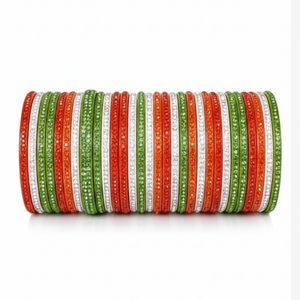 Tricolor Stone-Studded Lac Fashion Bangles Set <b>Red</b> Green & Silver - Product Image 3