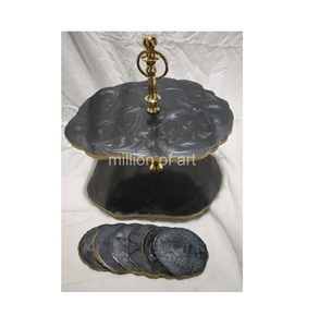 Soporte de pastel de diseño gris oscuro fresco, la mejor decoración interior con herramientas para pastel, tamaño múltiple con el mejor Material de resina con doble nivel - Product Image 1