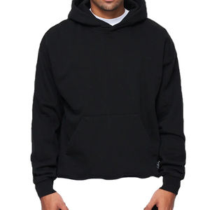 basics cotton blended Custom 100% Cotton Heavyweight <b>Hoodie</b> Oversized Full-Zip Fleece in <b>Black</b>, High Quality <b>Plain</b> - Product Image 2