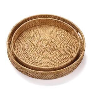 Osier naturel écologique Style floral décoration de vacances cadeau maison plateau de rangement pain aux fruits servant du rotin de bambou tissé à la main - Product Image 1