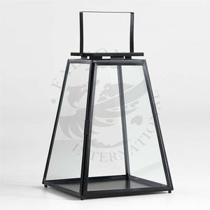 Lanterne à bougie de décoration d'intérieur en fer/acier et verre, design moderne, finition noire, lavée à la main, taille personnalisée - Product Image 3