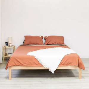 Japanese-Style <b>Queen</b> and King <b>Size</b> Wooden <b>Bed</b> with Soft Headboard Solid Oak and Plywood Panel MDF Material for Bedroom - Product Image 1