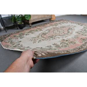 Alfombra de lana rosa y beige Vintage de 5,5x8,5 pies, diseño de retazos turco hecho a mano para adolescentes, Alfombra de pasillo a rayas, sala de estar de látex - Product Image 4