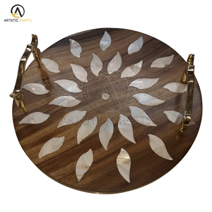 Bandeja de Servir de Diseño a Rayas de Lujo Hecha a Mano, Ecológica, Desechable, de Madera de Acacia con Nácar, Decoración Tradicional para la Cocina de Ramadán - Product Image 2