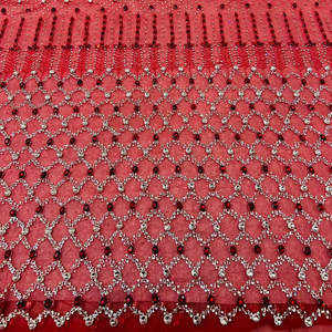 100% Polyester Luxury Beaded <b>Fabric</b> Handmade Indian Supplier Woven Mesh Embroidered Anti-Static Wedding Dress Zircon Best Price - Product Image 1