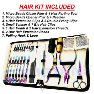 Kit Profesional de Herramientas para Extensiones de Cabello de Acero Inoxidable, Duradero y Reutilizable, Juego de Instalación de Microperlas y Microrings, Alicates y Clips - Product Image 2