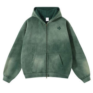 Sudadera con capucha lavada con protección solar Premium de algodón orgánico personalizada Sudadera con capucha en blanco para hombre con lavado ácido - Product Image 1