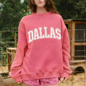 Women Oversize <b>Stand</b> Collar Printed Sweatshirt Crystal Badge Front Detail Autumn/Winter Casual Loose Fit Soft Fabric Pullover - Product Image 4