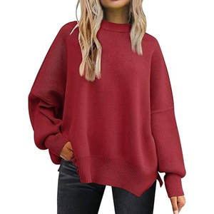 Pull en tricot à col rond surdimensionné tendance vintage pour femmes tendance de l'hiver avec logo sur le devant - Product Image 5