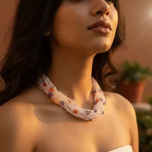 Collier de perles roses avec pierre précieuse, diamant et perle, style religieux, bijoux en perles pour femmes, pour mariage et cadeau - Product Image 3