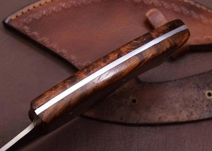 Couteau Ulu Alaskan en acier 12c27 de Nordic Forge, fourreau en cuir, manche en bois de rose forgé sur mesure, couteau de cuisine industriel, fabrication artisanale, OEM - Product Image 5