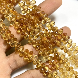 Perles de briolette en forme de larme à facettes en quartz citrine en gros, perles de pierres précieuses naturelles pour la fabrication de bijoux - Product Image 5