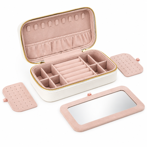 Boîte à bijoux en cuir PU avec miroir, organiseur de voyage pour boucles d'oreilles, bagues, colliers - Product Image 1