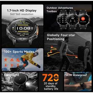 สมาร์ทวอทช์ MK100 หน้าจอ AMOLED 1.7 นิ้ว ตัวเรือนโลหะ สายยาง GPS ระบบระบุตำแหน่ง Beidou วัดอัตราการเต้นของหัวใจ เครื่องนับก้าว ตรวจจับการนอนหลับ สำหรับทุกเพศ - Product Image 4