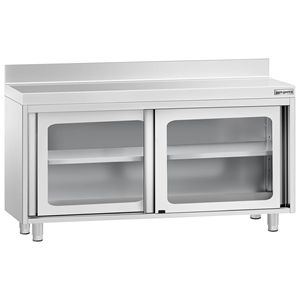 Armoire de sol en acier inoxydable PREMIUM - 1400x700mm - avec portes coulissantes en verre et panneau supérieur - Product Image 3