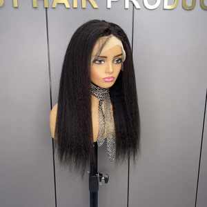 4C Crépus Bords Délié <span class=keywords><strong>Bouclés</strong></span> Bébé <span class=keywords><strong>Cheveux</strong></span> 13X6 Crépus Droite Avant <span class=keywords><strong>de</strong></span> Lacet Perruque <span class=keywords><strong>Cheveux</strong></span> Humains Transparent Yaki Droite Dentelle Frontale Perruque - Product Image 3