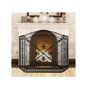 Écran de cheminée choix résistant à la chaleur noir avec motif de feuilles décoratives supérieures pour décor extérieur - Product Image 1