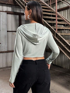 Crop Top Sudadera con capucha Impresión personalizada Venta al por mayor Sudadera con capucha de mujer Sudadera con capucha de manga larga Casual recortada para hombres - Product Image 2