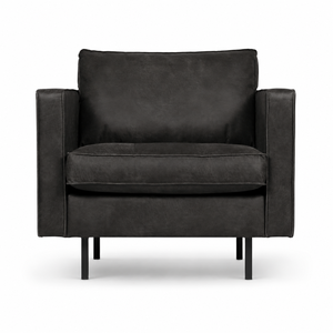 Denver Top Grain Leather Square 1 Seater <b>Sofa</b> Chair | Modern Industrial Lounge Armchair Upholstered Cushion Back Metal <b>Legs</b> - Product Image 3