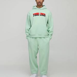 High-Quality 100% Cotton Streetwear Oversized pullover men's Tracksuit custom Screen Printed logo oversized <b>hoodie</b> & trouser set - Product Image 3