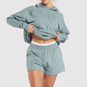 Ensemble de survêtement d'hiver pour femmes, 100% coton respirant, séchage rapide, personnalisable, 2 pièces, short décontracté - Product Image 2