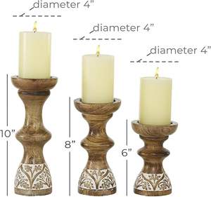 Trío de Portavelas Decorativos de Madera, Decoración de Mesa de Estilo Vintage, Acabado de Madera Natural, Elegante Exhibición de Velas de Pilar - Product Image 5