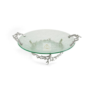 Plateau de service artisanal en acier inoxydable avec design martelé et poignée en feuille de couleur or fournitures de cuisine de table - Product Image 6