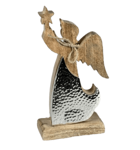 Estatuilla decorativa con diseño de Ángel de madera y Metal, diseño único, adorno decorativo de Navidad, decoración de estante, cantidad a granel - Product Image 3