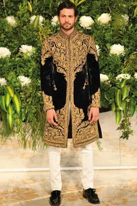 Heavy Zari Embroidery on Stylish <b>Black</b> Sherwani & <b>Pant</b> Dress with Embellished Crystal Glass Beads,glass Stone,dabka <b>Work</b>@ 2024 - Product Image 2