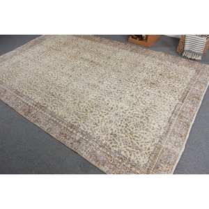 Classique Beige Marron 6.4 X 9.7ft Tapis En Laine Conception Patchwork Turc pour Entrée Salon ou Chambre Support En Latex - Product Image 4