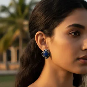 Boucles d'oreilles clous tendance pour femme en argent 925 plaqué or, avec pierre précieuse bleue, diamant taille poire, émeraude et perle, pour cadeau de fiançailles, bijoux - Product Image 2