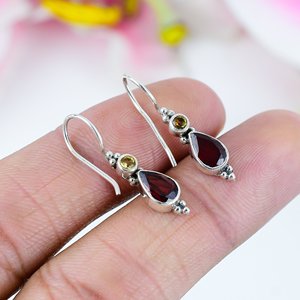 Pendientes Étnicos de Plata de Ley 925 para Mujer, Joyería Fina, Granate Natural, Pera, Bodas y Fiestas, Novedad - Product Image 1