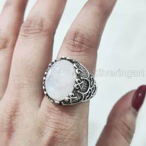 Bague en argent sterling 925 pour homme, pierre de lune arc-en-ciel naturelle bleue, pierre de naissance de juin, bijoux arabes, vente en gros - Product Image 2