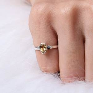 แหวนเงิน925ทันสมัยคลาสสิกพร้อมหินซิทรีนและเพชรหมั้นครบรอบและของขวัญแต่งงานสำหรับผู้หญิงและเด็กผู้หญิง - Product Image 6