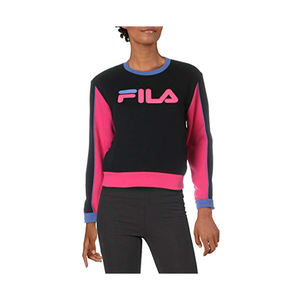 Fila Nuria Women's Active <b>Tops</b> Black/<b>Magenta</b> Color Block Sweatshirt | 100% Authentic - Product Image 1