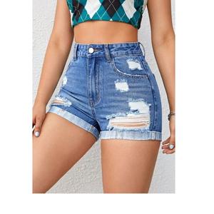 กางเกงขาสั้นผ้ายีนส์เอวสูงสำหรับผู้หญิงกางเกงขาสั้นฟอกฟอกฟอกแห้งเร็วเป็นมิตรกับสิ่งแวดล้อม - Product Image 5